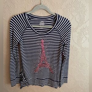 SO girls blue striped long sleeved w/ Eiffel Tower size 12 excellent condition